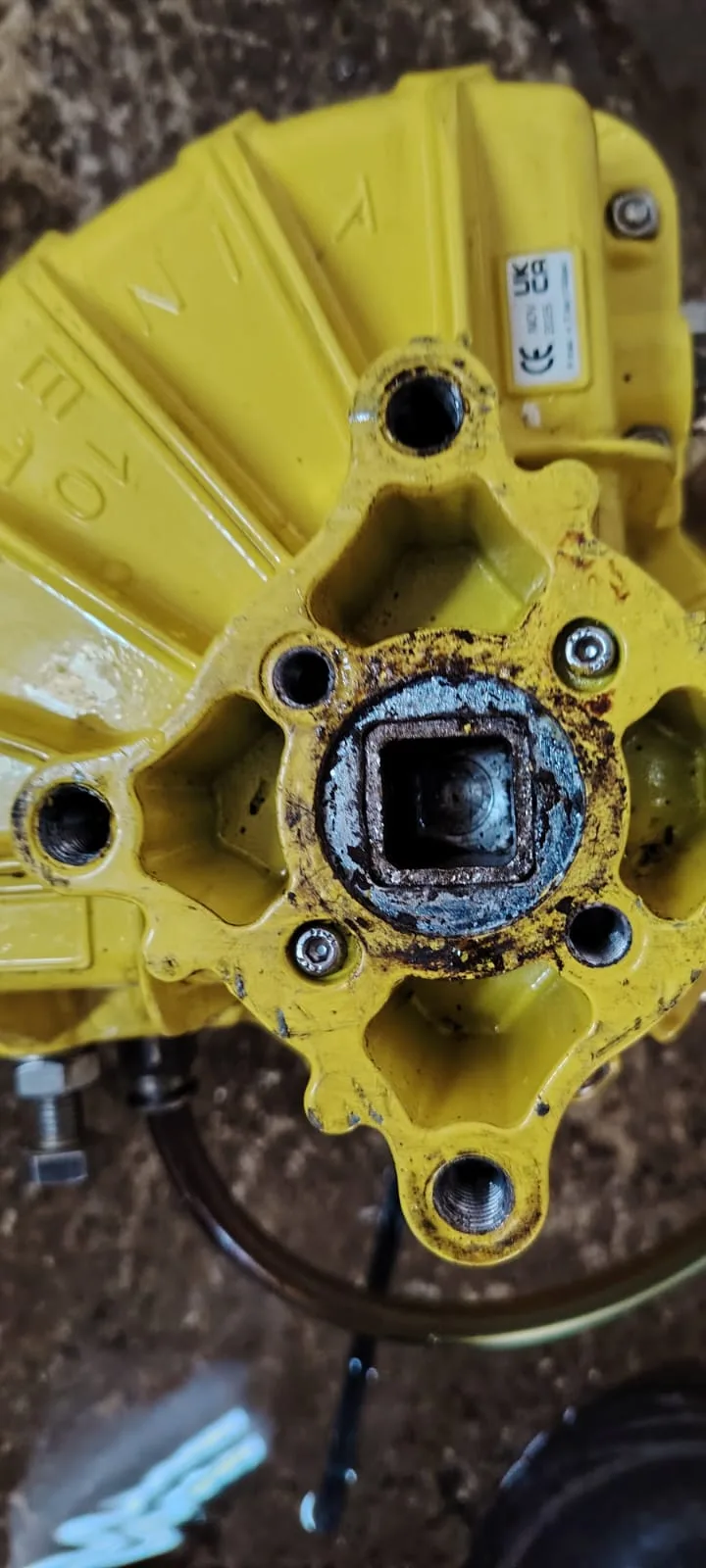 Close-up of a pneumatic actuator drive flange during fitting